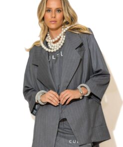 Ριγέ Oversized Jacket με Culture Logo στο Πίσω Μέρος C-THROU