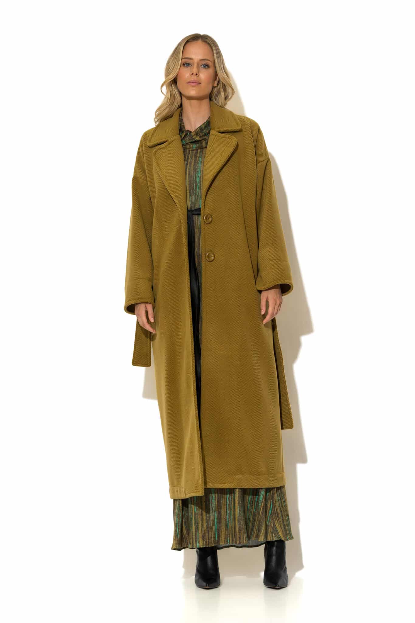 Μακρύ Βελούρ Παλτό με ζώνη C-THROU - Image 2